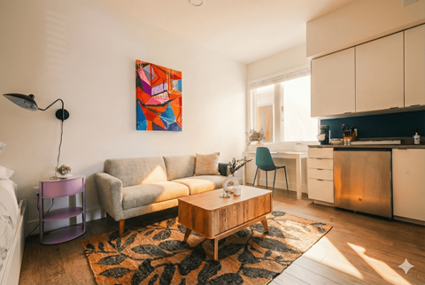 Floor plan for studio, 1 bath, 296 sqft